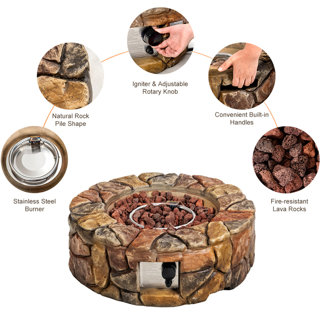 28-inch Stone Gas Fire Pit 40,000 BTU Propane Patio Yard w/ Lava Rocks Image 8