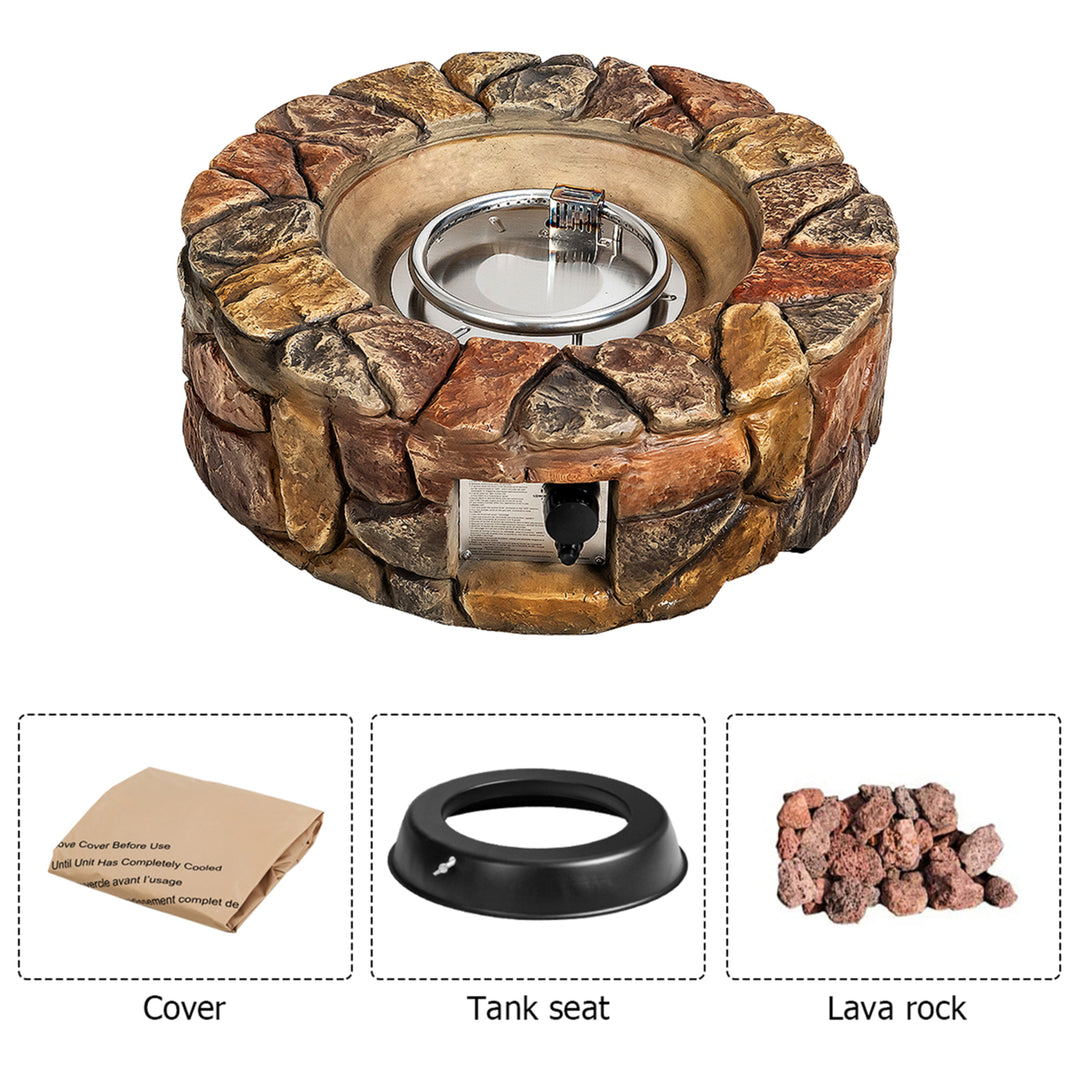 28-inch Stone Gas Fire Pit 40,000 BTU Propane Patio Yard w/ Lava Rocks Image 10