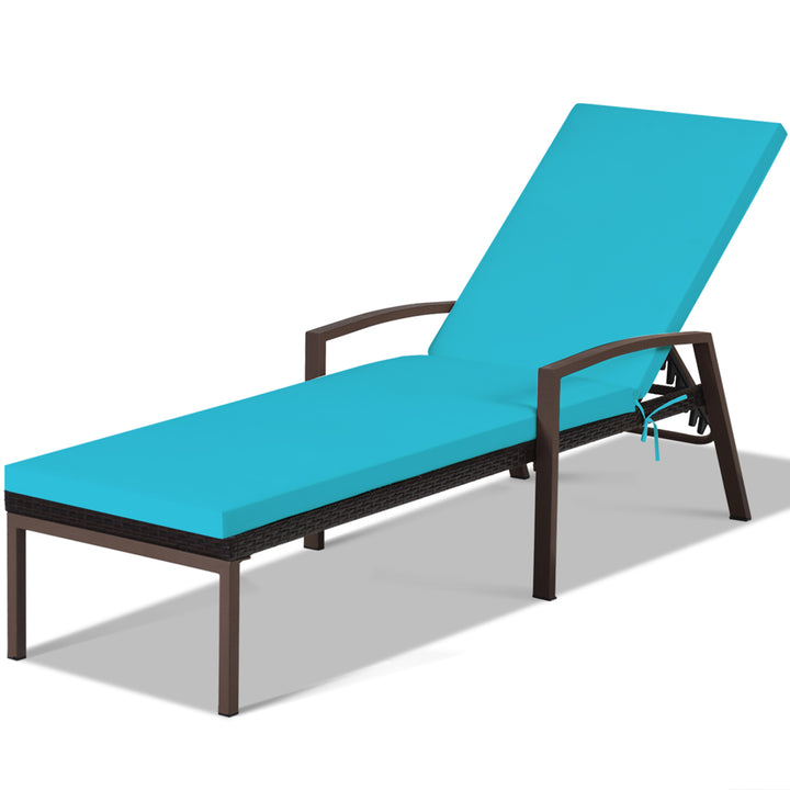 Adjustable Rattan Chaise Recliner Lounge Chair Patio Outdoor w/ Turquoise Cushion Image 3