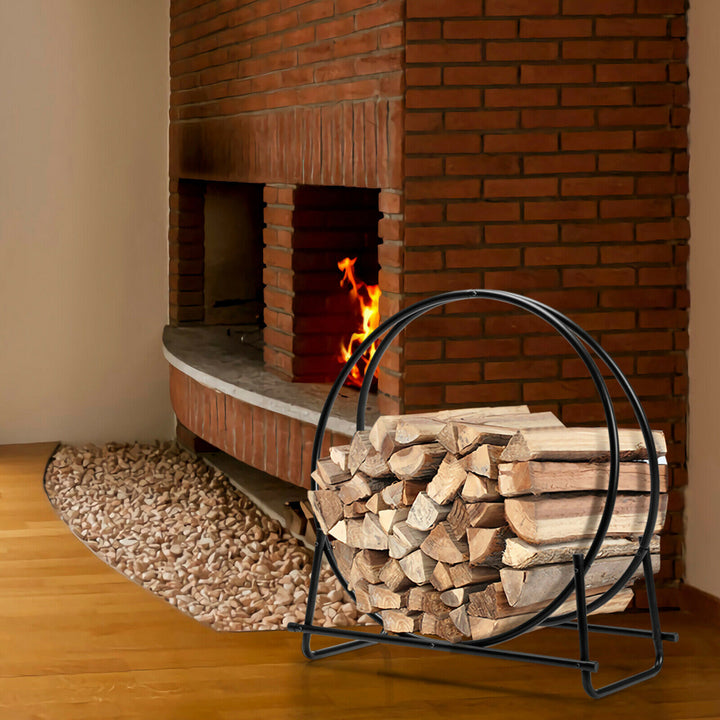 30 Tubular Steel Log Hoop Firewood Storage Rack Holder Round Display Image 3