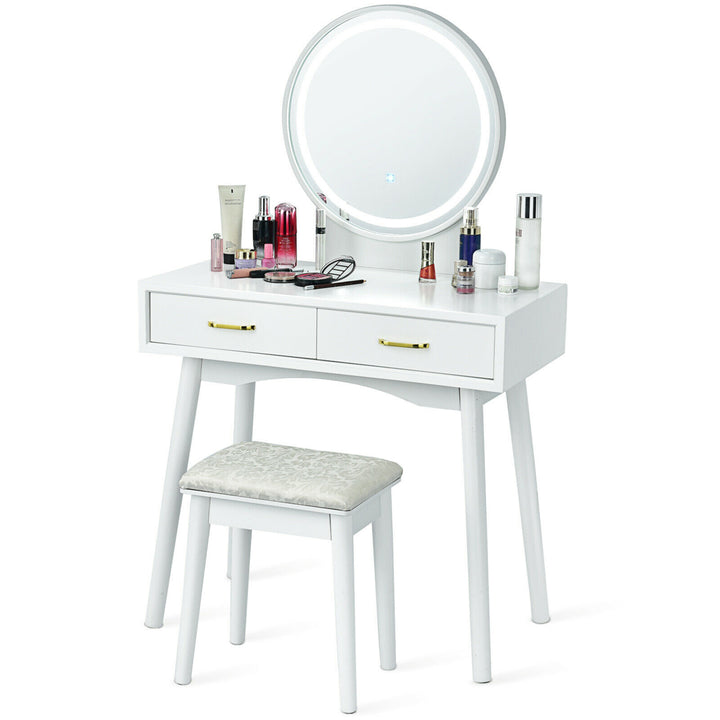 Vanity Dressing Table Set Touch Screen 3 Lighting Modes Mirror Padded Stool Image 1