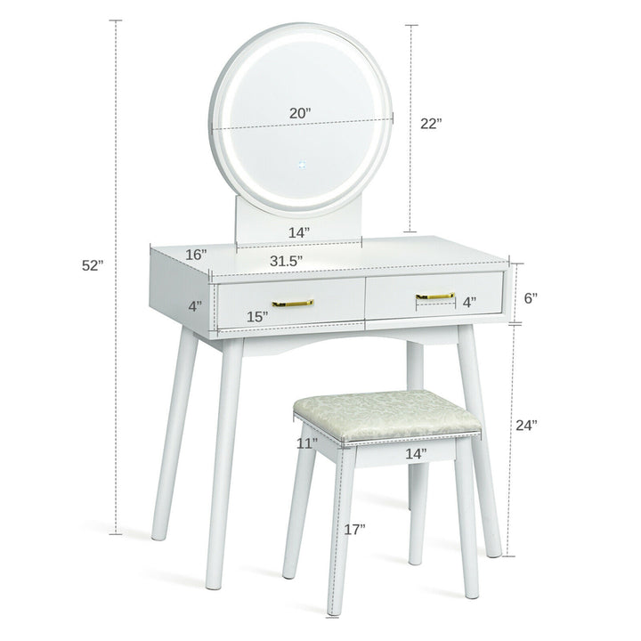 Vanity Dressing Table Set Touch Screen 3 Lighting Modes Mirror Padded Stool Image 2