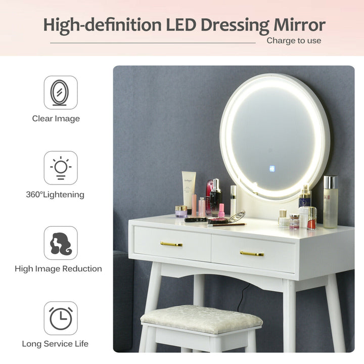 Vanity Dressing Table Set Touch Screen 3 Lighting Modes Mirror Padded Stool Image 7