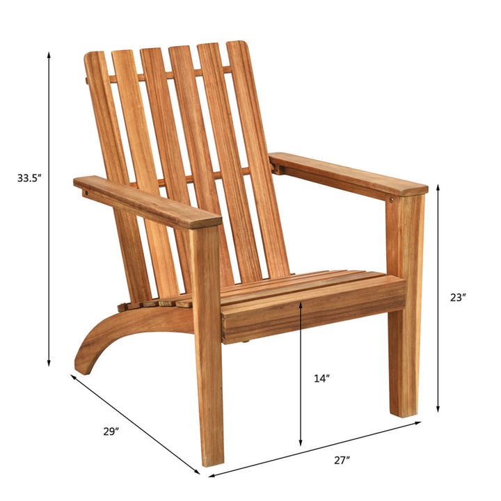 Outdoor Wooden Adirondack Chair Patio Lounge Chair w/ Armrest Natural Image 3