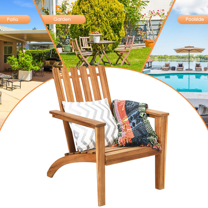 Outdoor Wooden Adirondack Chair Patio Lounge Chair w/ Armrest Natural Image 7