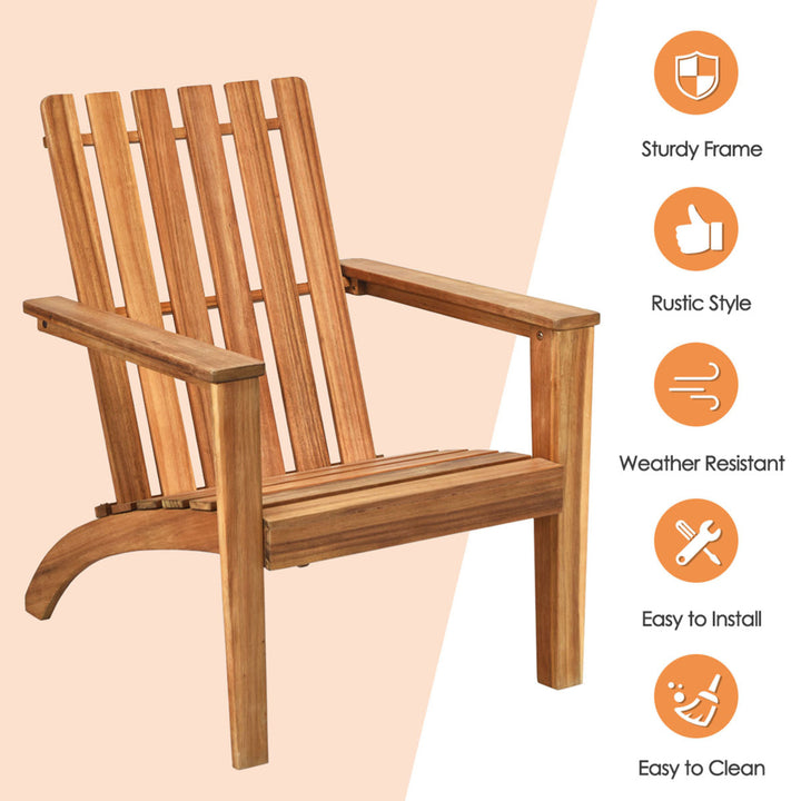 Outdoor Wooden Adirondack Chair Patio Lounge Chair w/ Armrest Natural Image 8