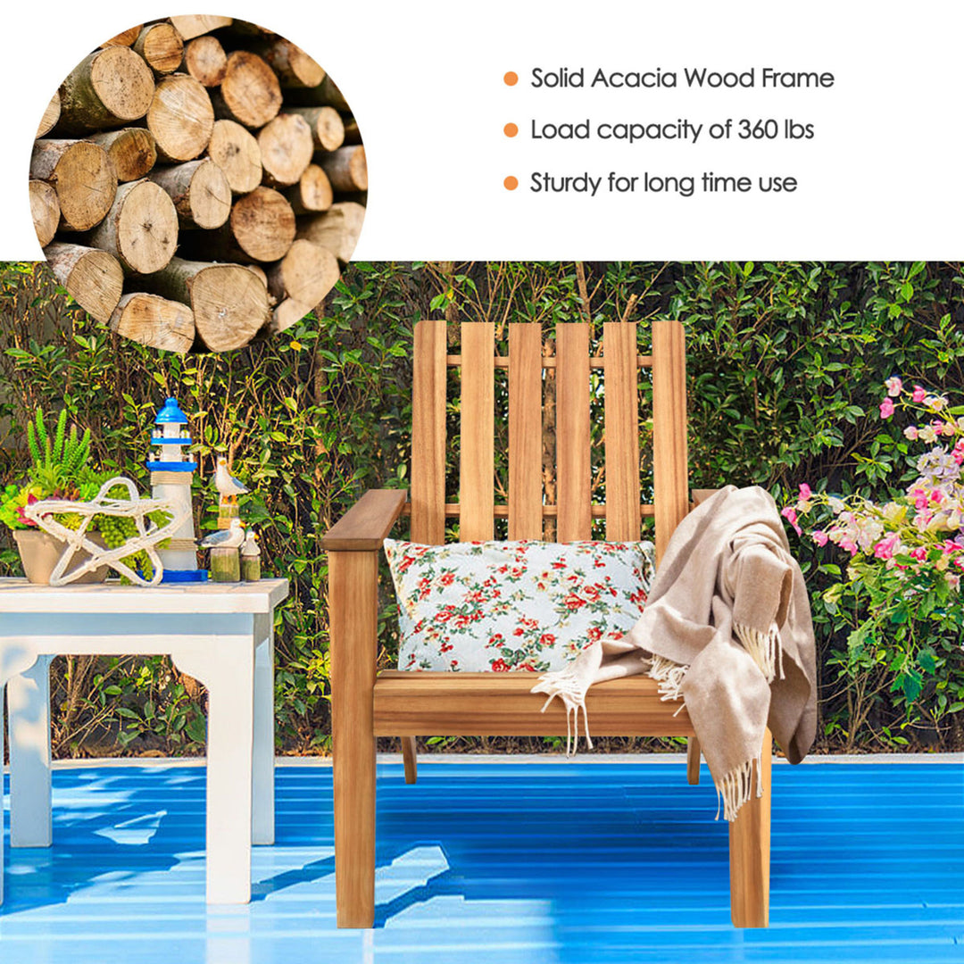 Outdoor Wooden Adirondack Chair Patio Lounge Chair w/ Armrest Natural Image 9