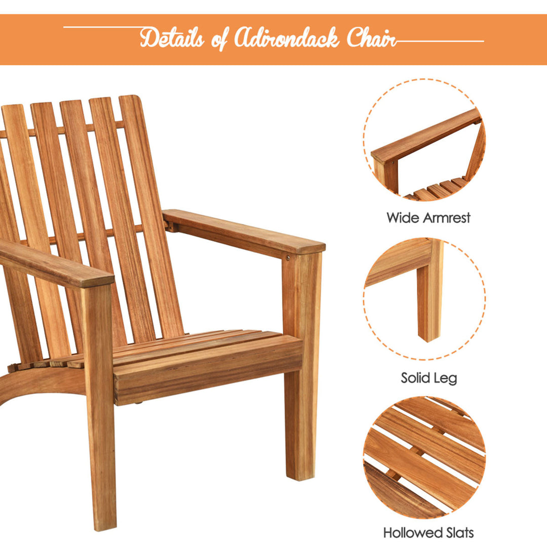 Outdoor Wooden Adirondack Chair Patio Lounge Chair w/ Armrest Natural Image 10