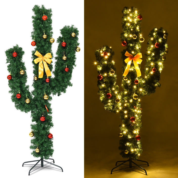 6Ft Cactus Artificial Christmas Tree Pre-Lit w/LED Lights and Ball Ornaments Image 3