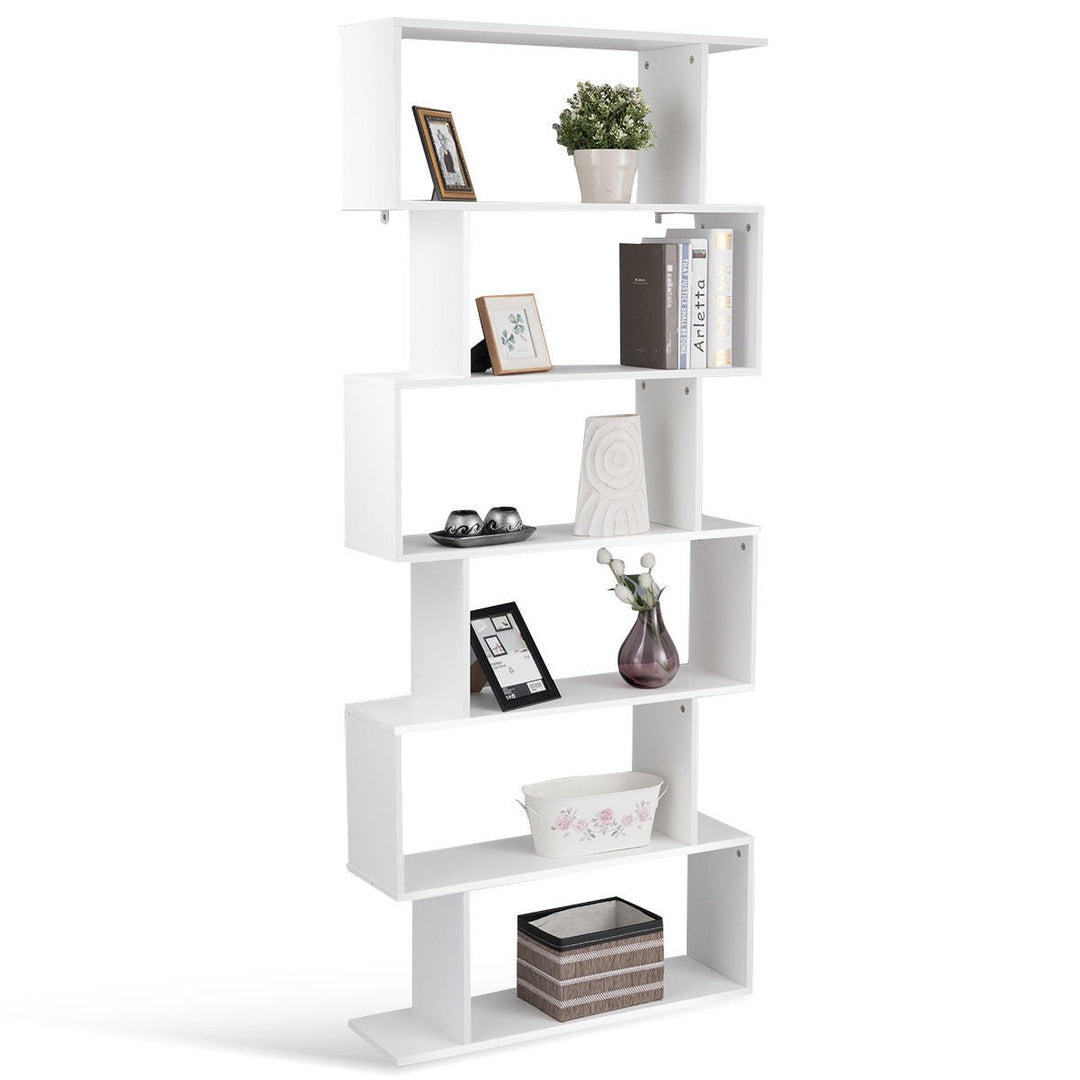 6 Tier S-Shaped Bookcase Z-Shelf Style Storage Display Modern Bookshelf White Image 8