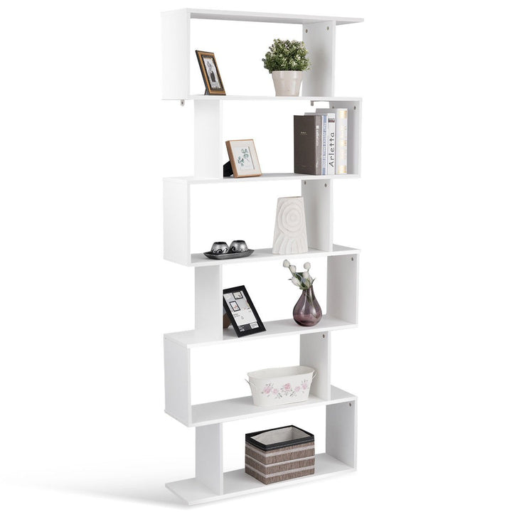 6 Tier S-Shaped Bookcase Z-Shelf Style Storage Display Modern Bookshelf White Image 8