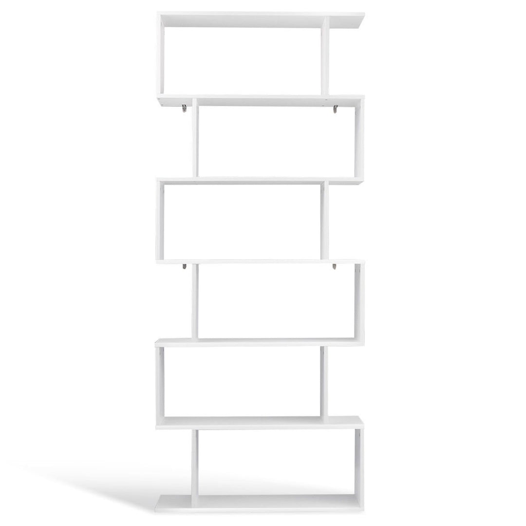 6 Tier S-Shaped Bookcase Z-Shelf Style Storage Display Modern Bookshelf White Image 9