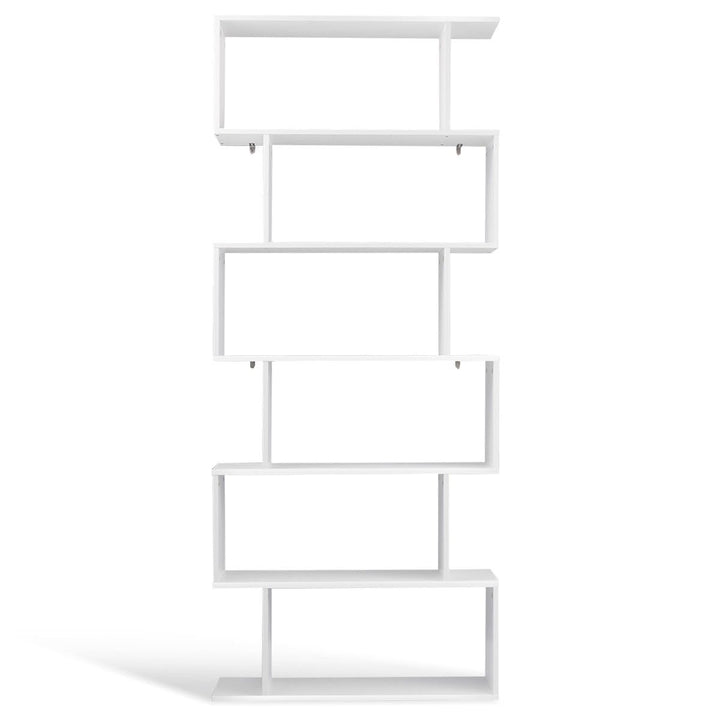 6 Tier S-Shaped Bookcase Z-Shelf Style Storage Display Modern Bookshelf White Image 9