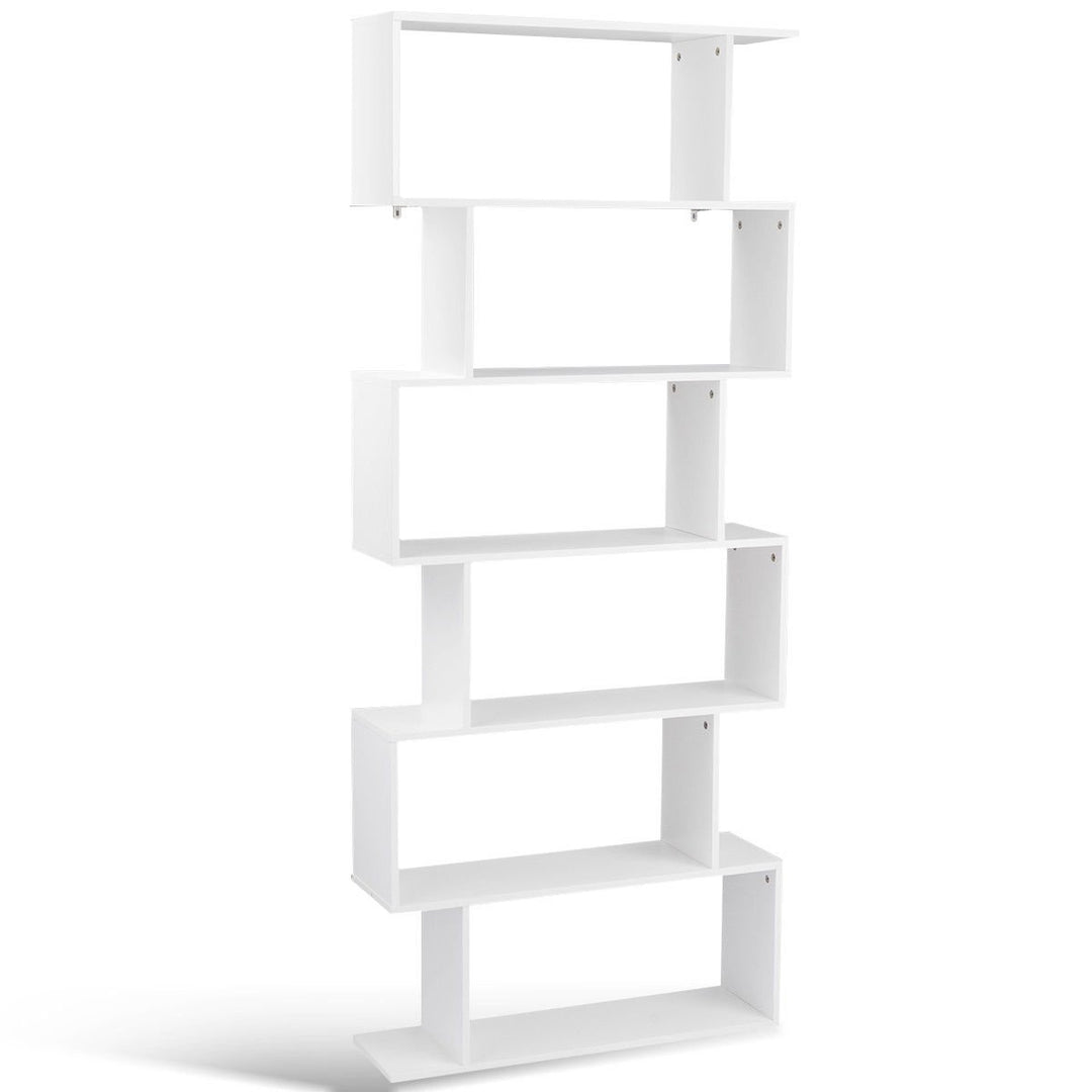 6 Tier S-Shaped Bookcase Z-Shelf Style Storage Display Modern Bookshelf White Image 10