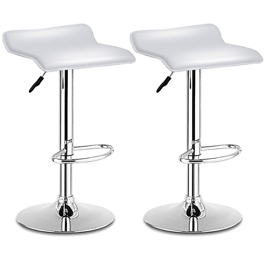 Set of 2 Swivel Bar Stools Adjustable PU Leather Backless Dining Chair White Low Back Image 1