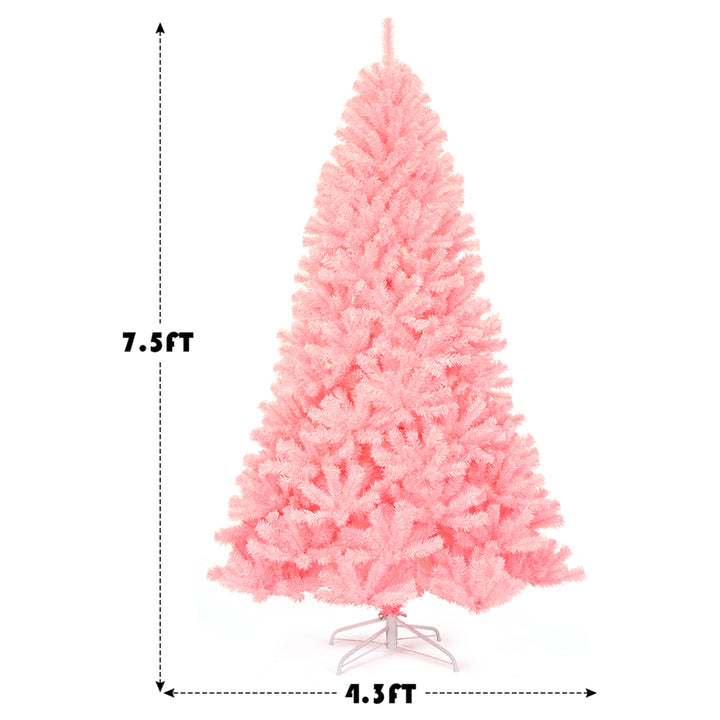 7.5ft Pink Artificial Christmas Tree Hinged Spruce Full Tree w/ Metal Stand Image 2