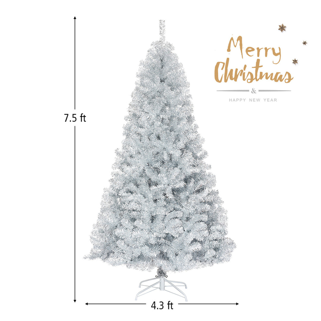 7.5 FT Silver Tinsel Christmas Tree Artificial Hinged Tree Holiday Decoration Image 2