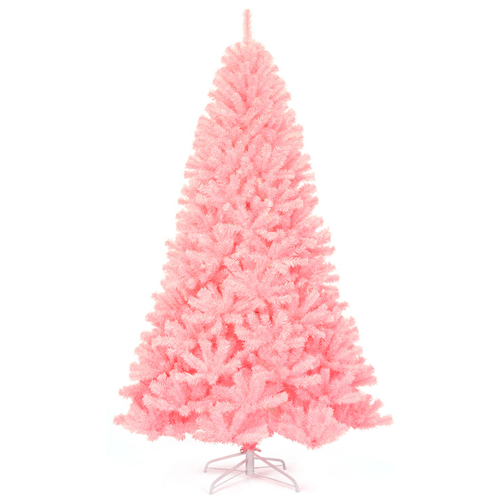 7.5ft Pink Artificial Christmas Tree Hinged Spruce Full Tree w/ Metal Stand Image 5