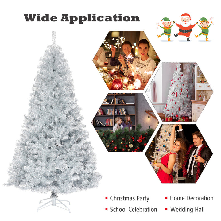 7.5 FT Silver Tinsel Christmas Tree Artificial Hinged Tree Holiday Decoration Image 7