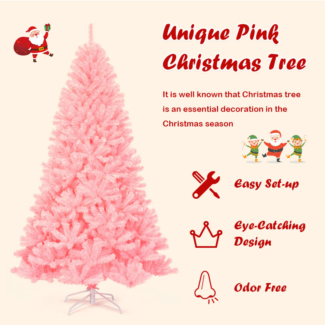 7.5ft Pink Artificial Christmas Tree Hinged Spruce Full Tree w/ Metal Stand Image 6