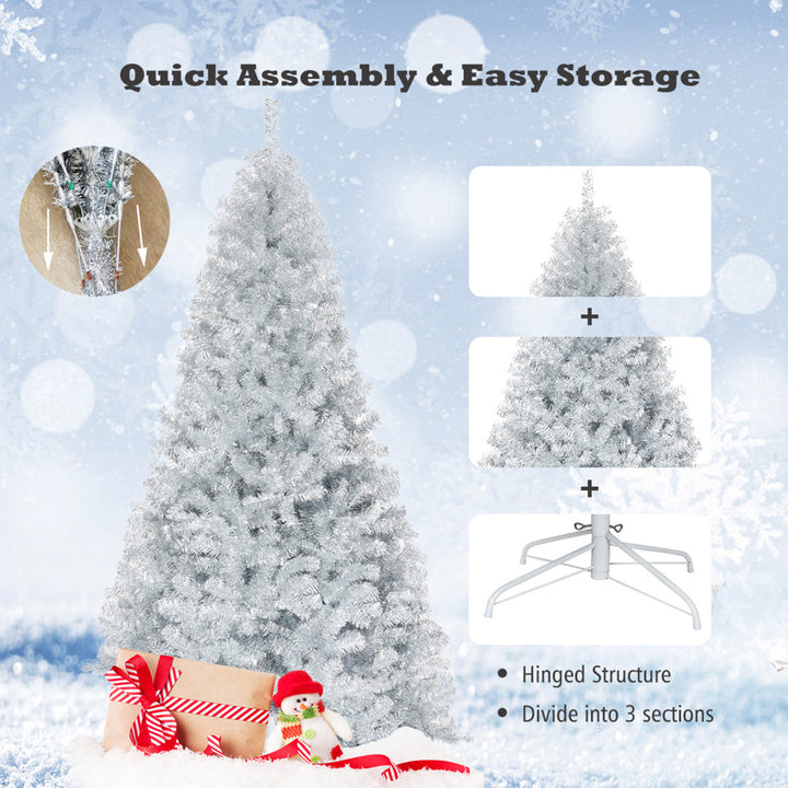 7.5 FT Silver Tinsel Christmas Tree Artificial Hinged Tree Holiday Decoration Image 8