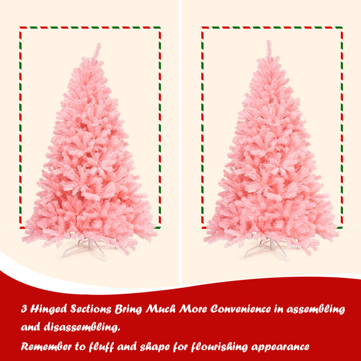 7.5ft Pink Artificial Christmas Tree Hinged Spruce Full Tree w/ Metal Stand Image 8