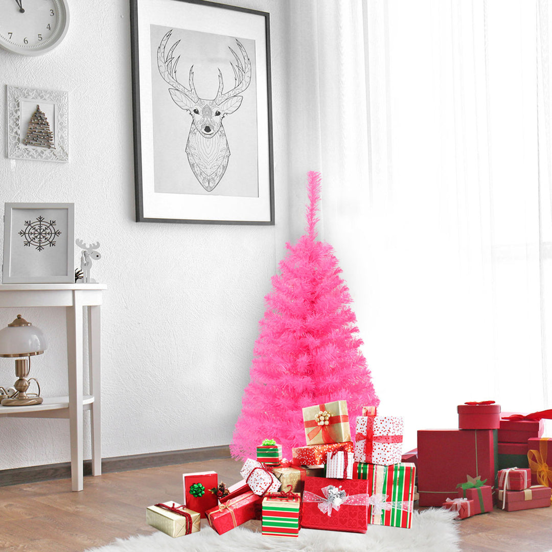 3FT Pink Artificial Christmas Tree Mini Xmas Pine Tree Holiday Decoration Image 1