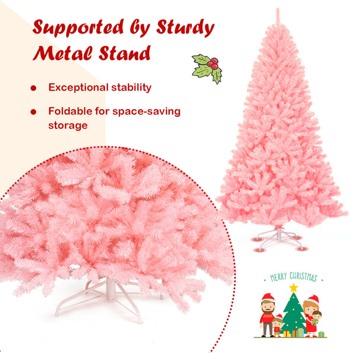 7.5ft Pink Artificial Christmas Tree Hinged Spruce Full Tree w/ Metal Stand Image 9