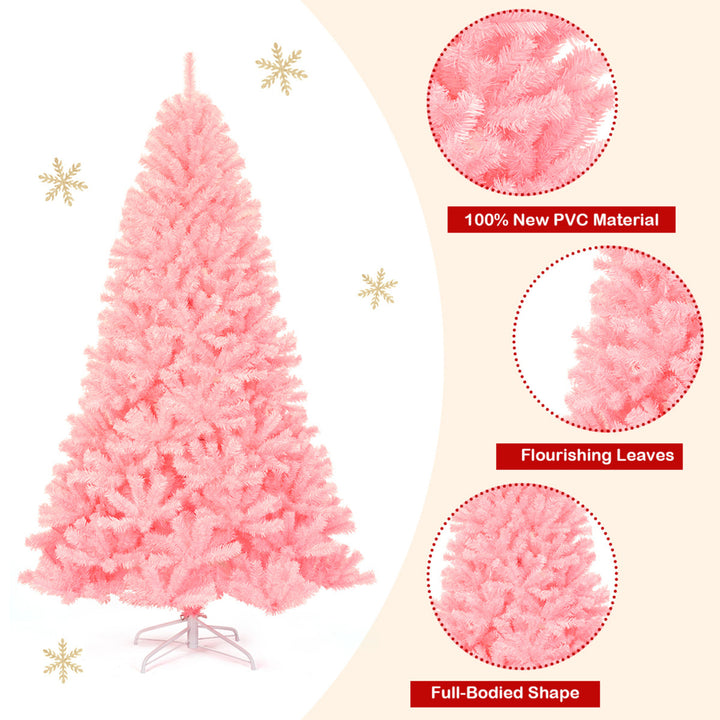 7.5ft Pink Artificial Christmas Tree Hinged Spruce Full Tree w/ Metal Stand Image 10