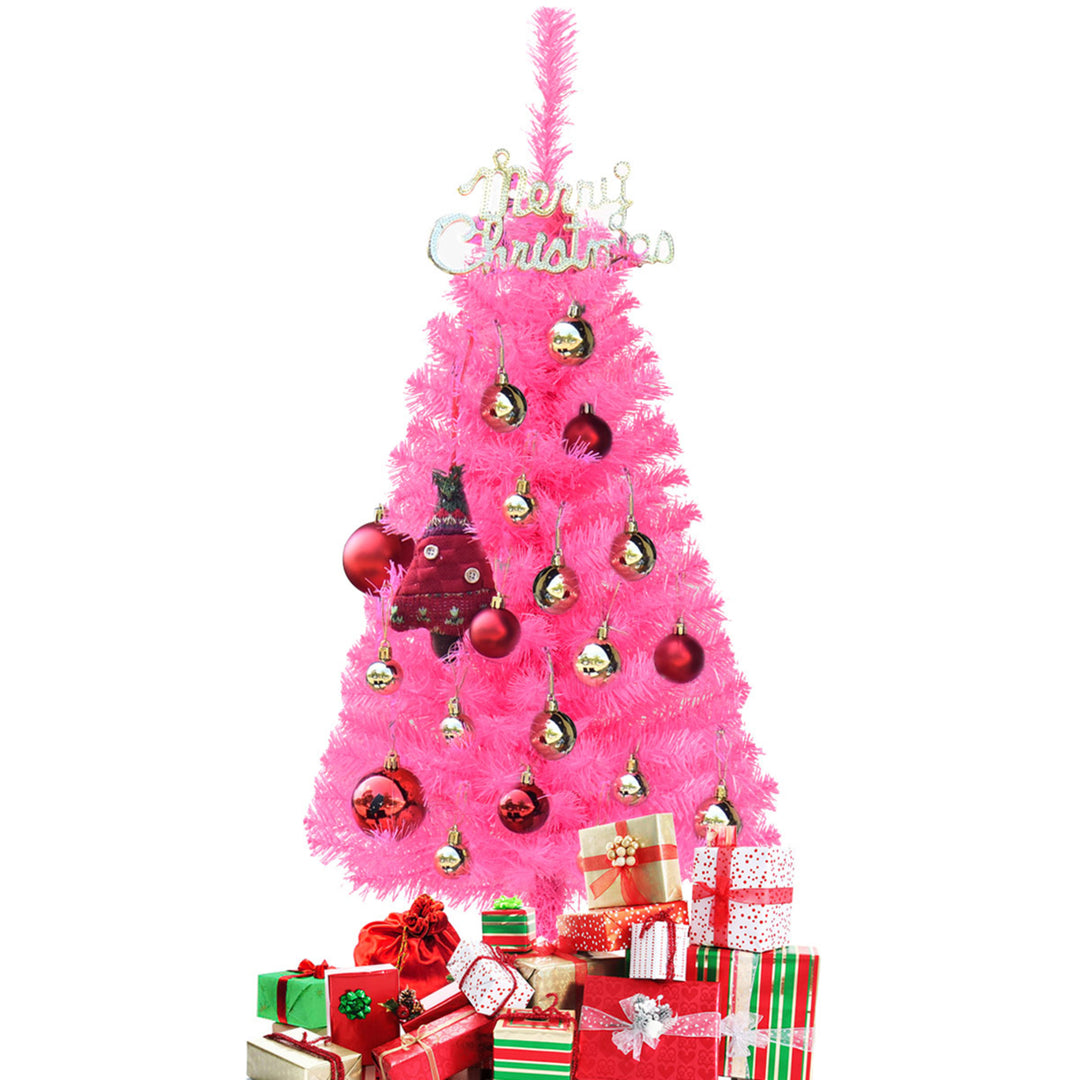 3FT Pink Artificial Christmas Tree Mini Xmas Pine Tree Holiday Decoration Image 6