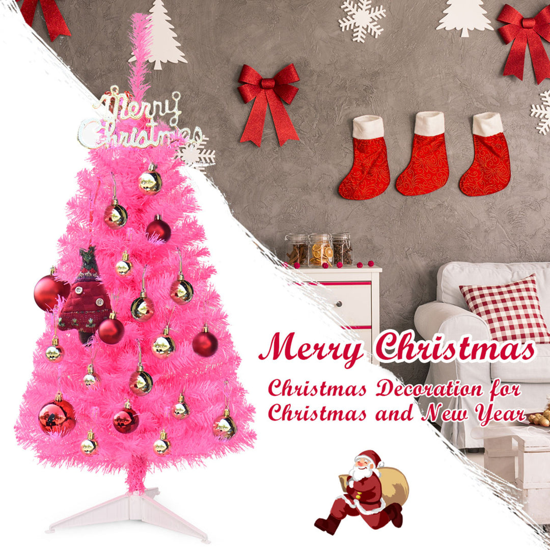 3FT Pink Artificial Christmas Tree Mini Xmas Pine Tree Holiday Decoration Image 7