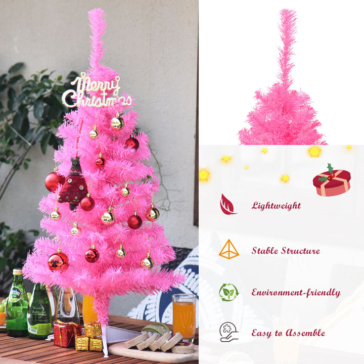 3FT Pink Artificial Christmas Tree Mini Xmas Pine Tree Holiday Decoration Image 8