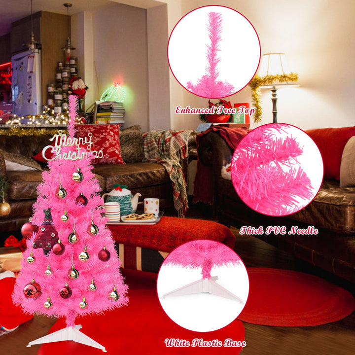 3FT Pink Artificial Christmas Tree Mini Xmas Pine Tree Holiday Decoration Image 10