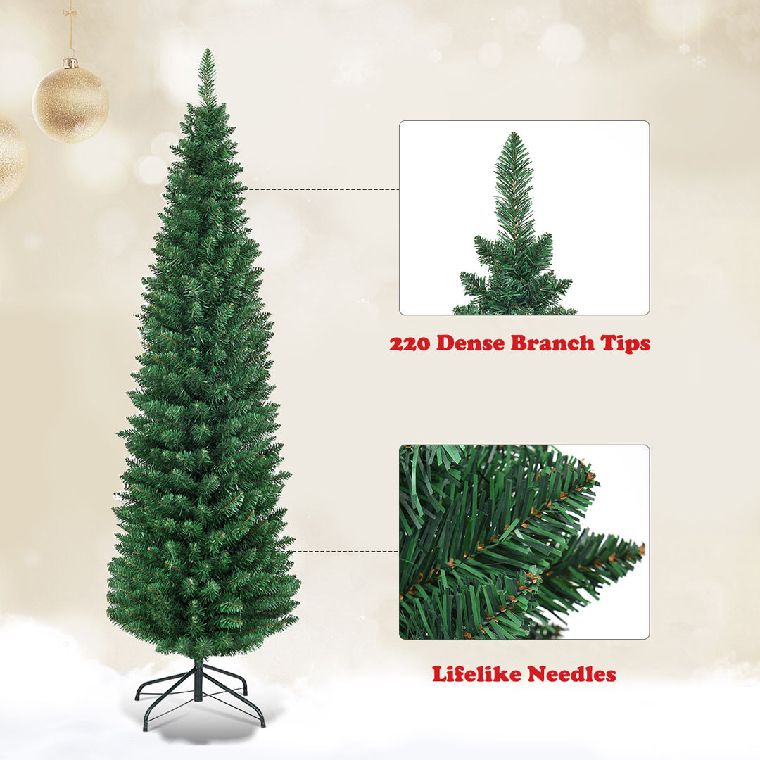 5 Christmas Tree PVC Artificial Holiday Decor Slim Pencil Tree Metal Stand Image 7