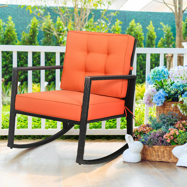 2PCS Outdoor Wicker Rocking Chair Patio Lawn Rattan Single Chair Glider w/ Cushion Image 3