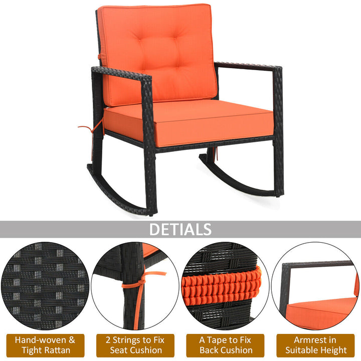 2PCS Outdoor Wicker Rocking Chair Patio Lawn Rattan Single Chair Glider w/ Cushion Image 8