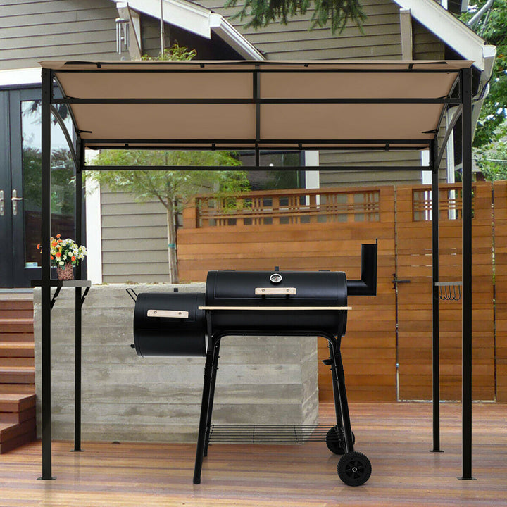 7x4.5 Grill Gazebo Outdoor Patio Garden BBQ Canopy Shelter Storage Hook Brown Image 4