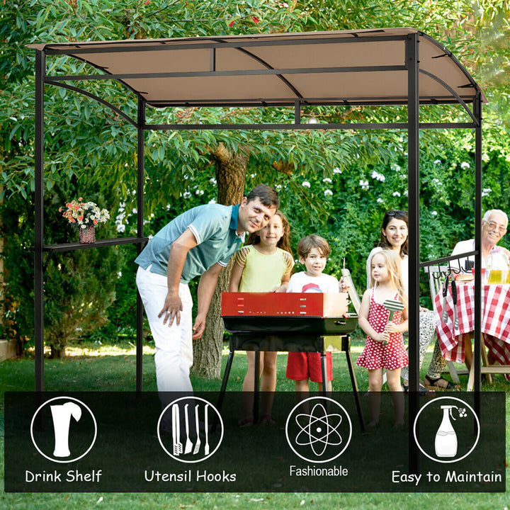 7x4.5 Grill Gazebo Outdoor Patio Garden BBQ Canopy Shelter Storage Hook Brown Image 5