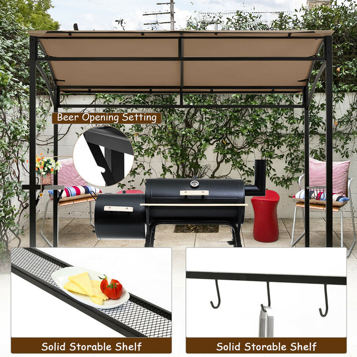 7x4.5 Grill Gazebo Outdoor Patio Garden BBQ Canopy Shelter Storage Hook Brown Image 6