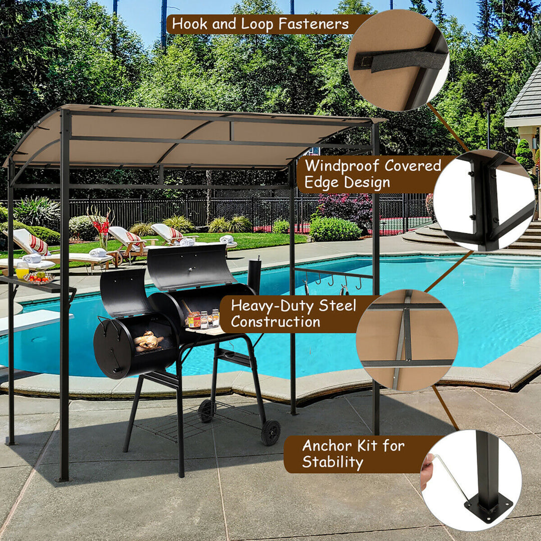 7x4.5 Grill Gazebo Outdoor Patio Garden BBQ Canopy Shelter Storage Hook Brown Image 7