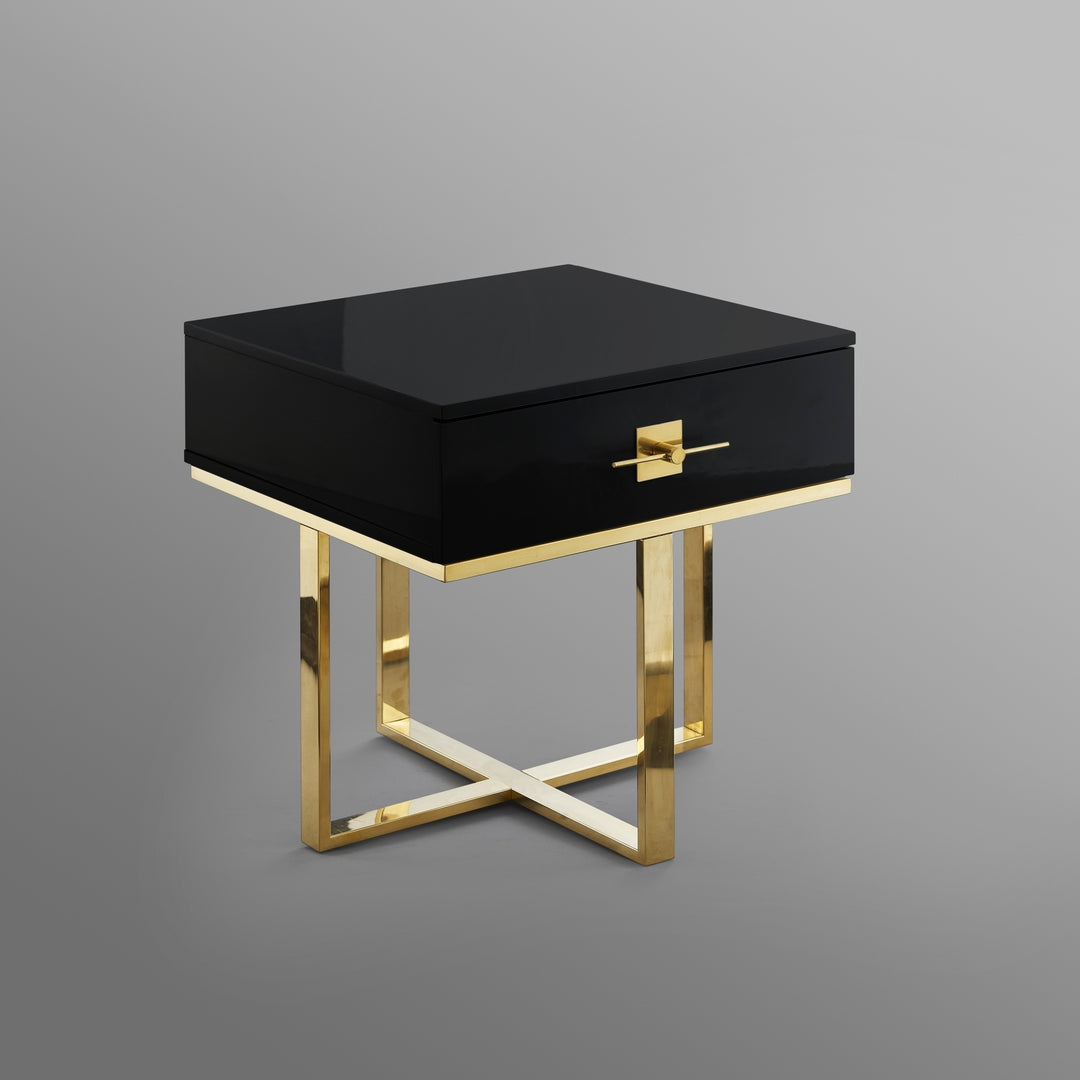 Moana Side Table-1 Drawer-Hight Gloss Lacquer Finish-Polished Stainless Steel Base Image 8