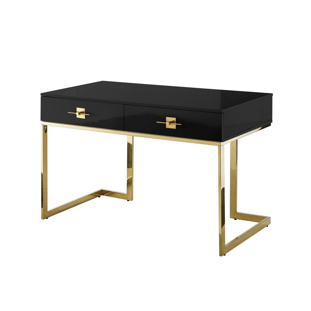 Moana Desk-2 Drawers-Hight Gloss Lacquer Finish-Polished Stainless Steel Base Image 10