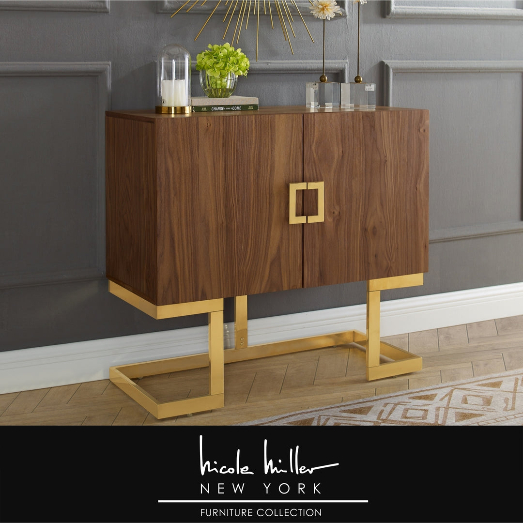 Kirabo Cabinet-2 Doors 2 Adjustable Shelves 4 Compartments-Hight Gloss Lacquer Finish-Polished Stainless Steel Base Image 4