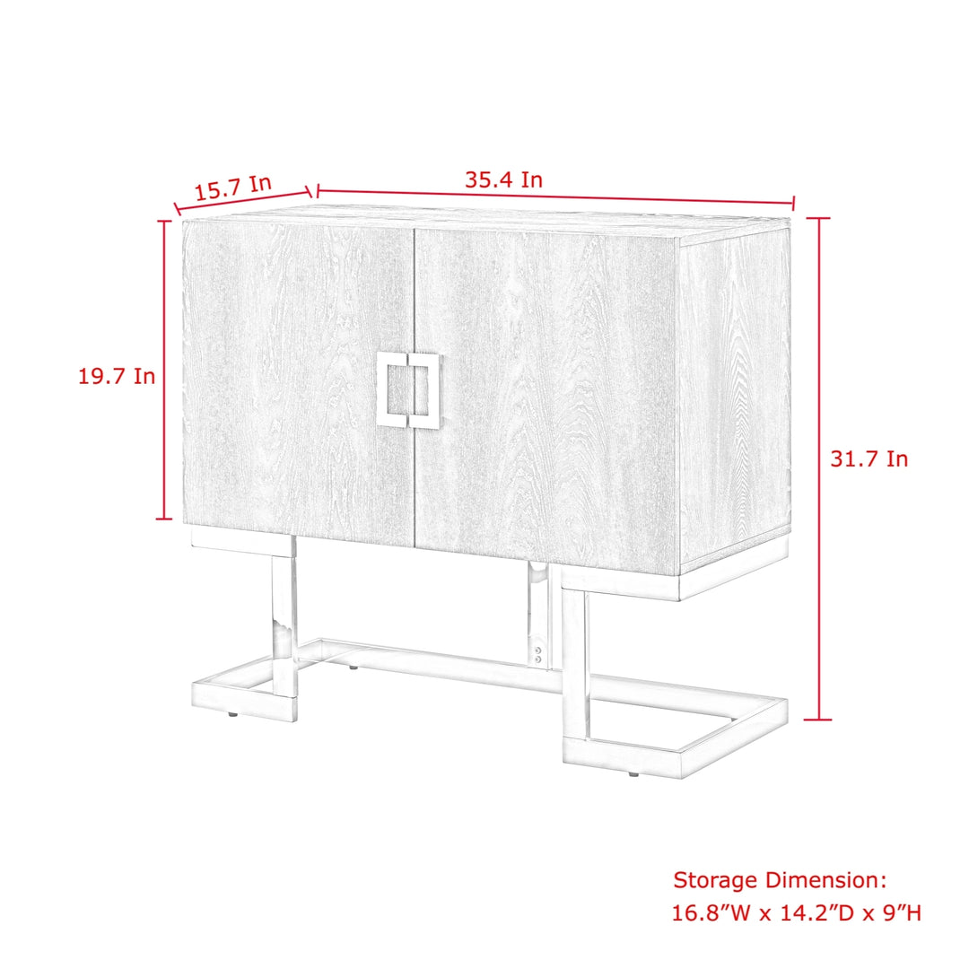 Kirabo Cabinet-2 Doors 2 Adjustable Shelves 4 Compartments-Hight Gloss Lacquer Finish-Polished Stainless Steel Base Image 8