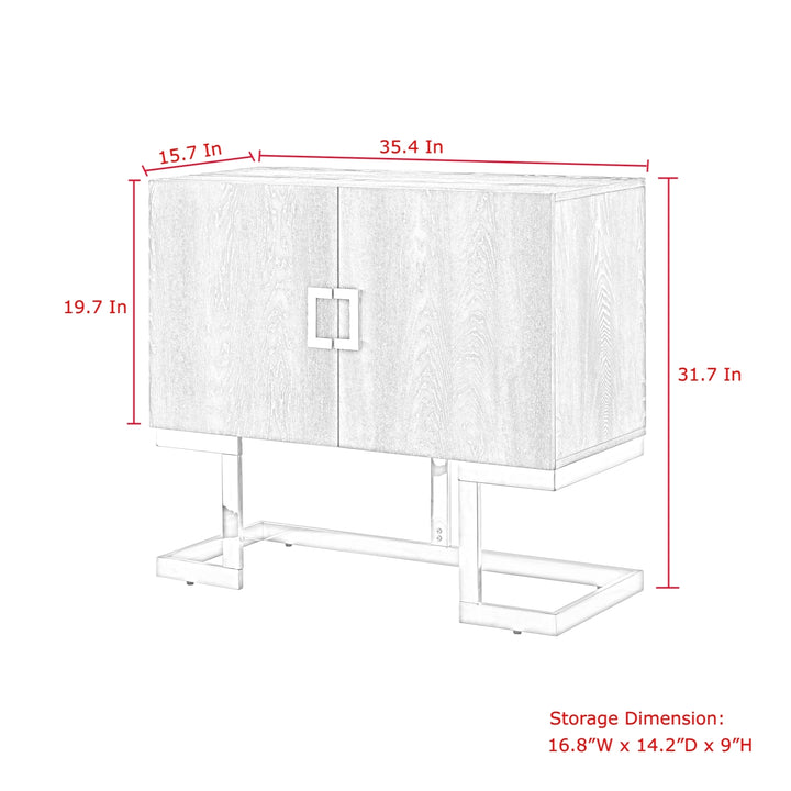 Kirabo Cabinet-2 Doors 2 Adjustable Shelves 4 Compartments-Hight Gloss Lacquer Finish-Polished Stainless Steel Base Image 8