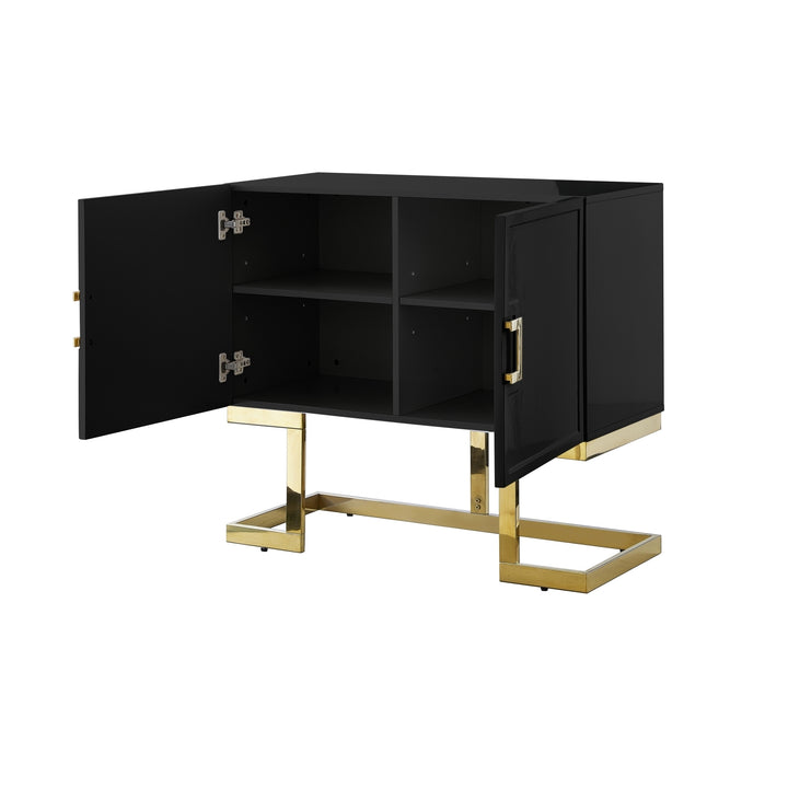 Kirabo Cabinet-2 Doors 2 Adjustable Shelves 4 Compartments-Hight Gloss Lacquer Finish-Polished Stainless Steel Base Image 11