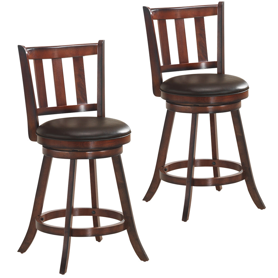 Set of 2 25 Swivel Bar stool Leather Padded Dining Kitchen Pub Bistro Chair High Back Image 1