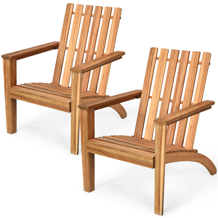 Set of 2 Outdoor Wooden Adirondack Chair Patio Lounge Chair w/ Armrest Natural Image 1