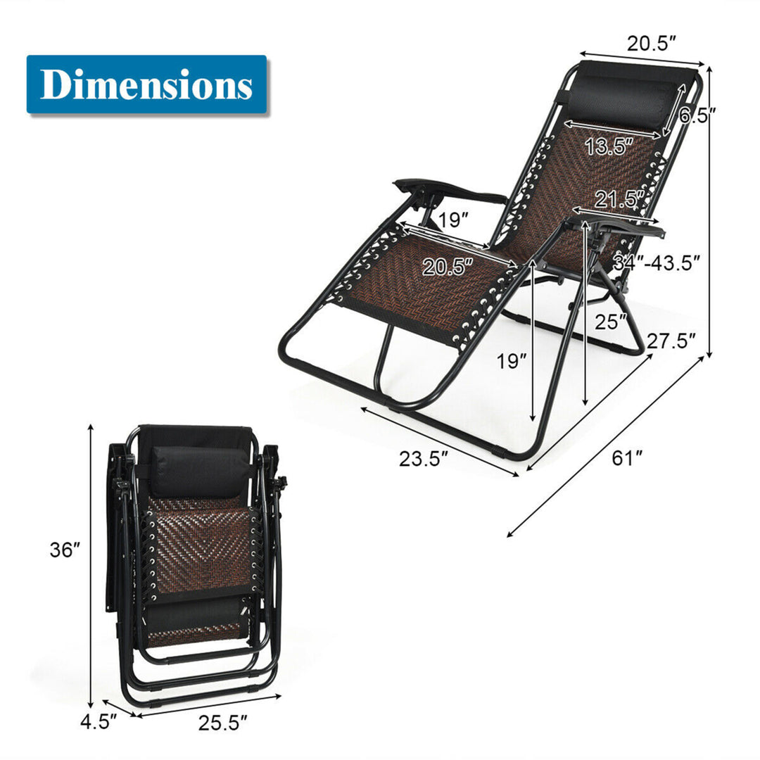 Set of 2 Folding Rattan Patio Zero Gravity Lounge Chair Recliner Image 3