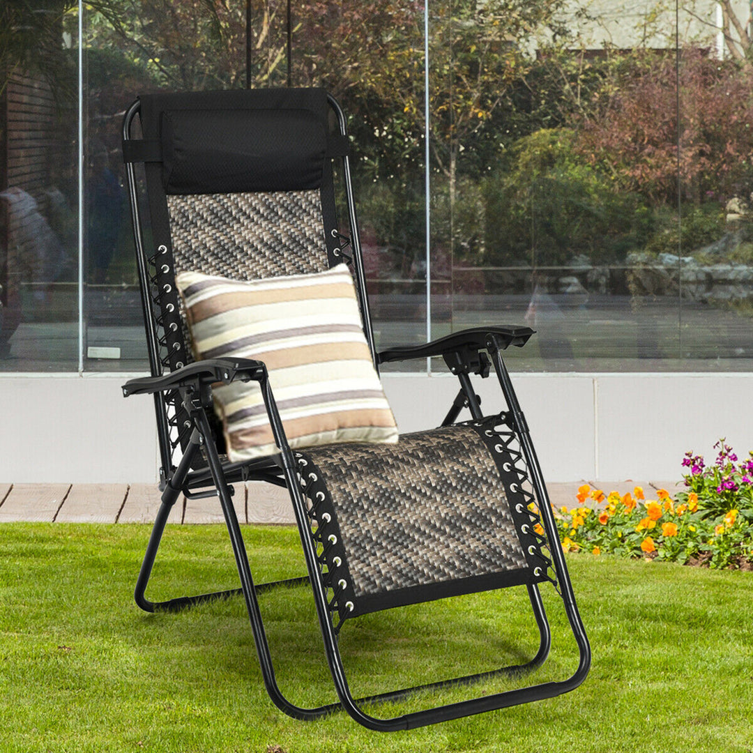 Set of 2 Folding Rattan Patio Zero Gravity Lounge Chair Recliner Image 5